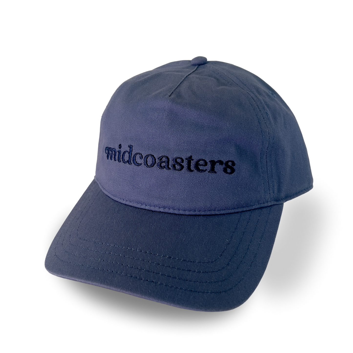 Blue cap with navy embroidered 'midcoasters' logo